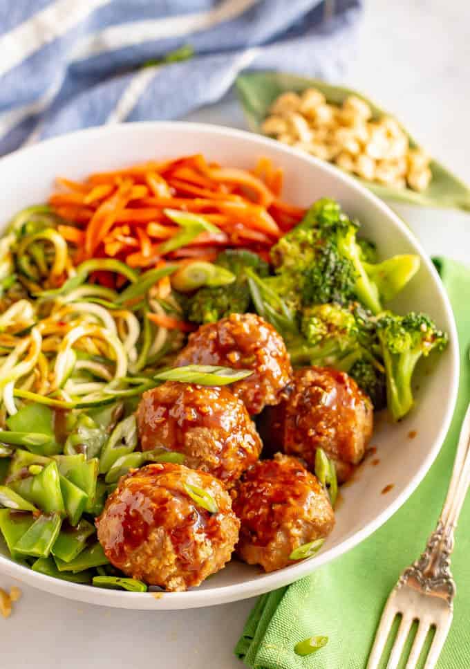 Asian turkey meatballs and veggies bowls - Family Food on the Table