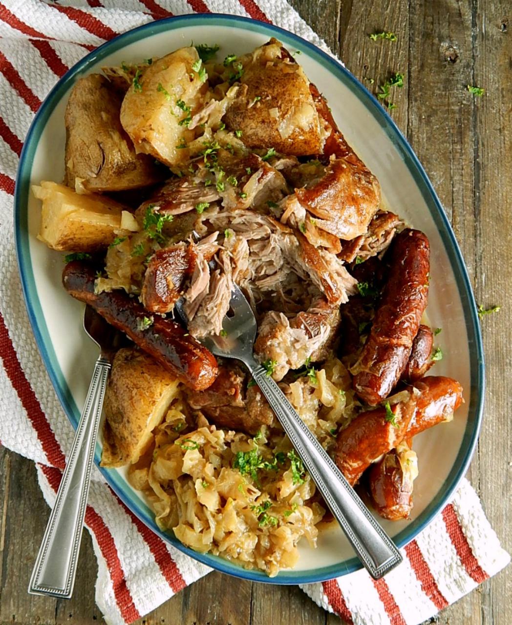 Braised Pork Roast with Sausage & Cabbage - Frugal Hausfrau