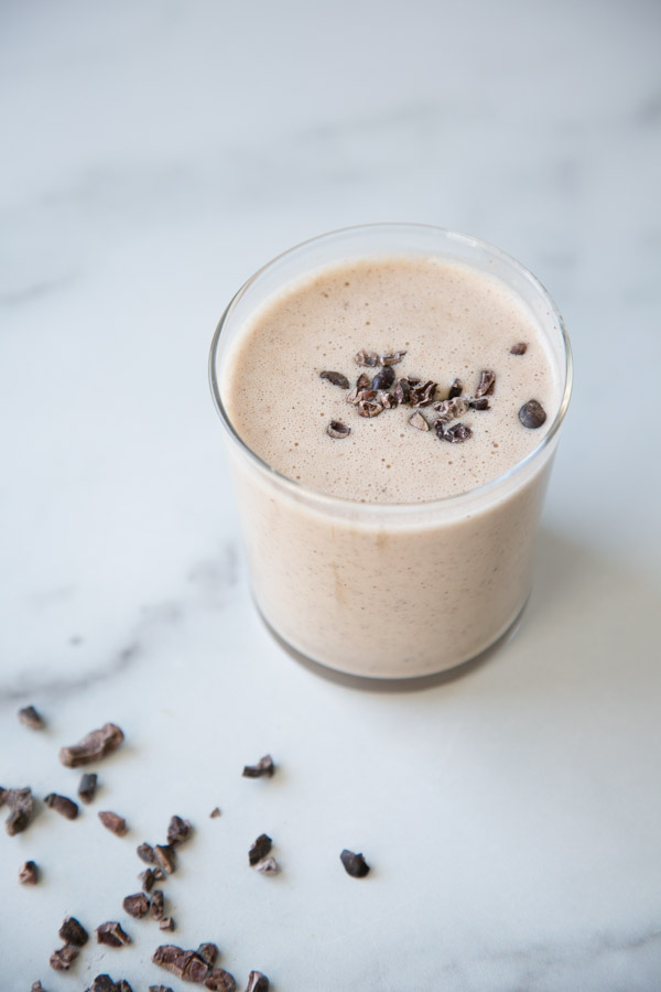 Healthy Peanut Butter Banana Cacao Nibs Smoothie Recipe | Dairy-Free