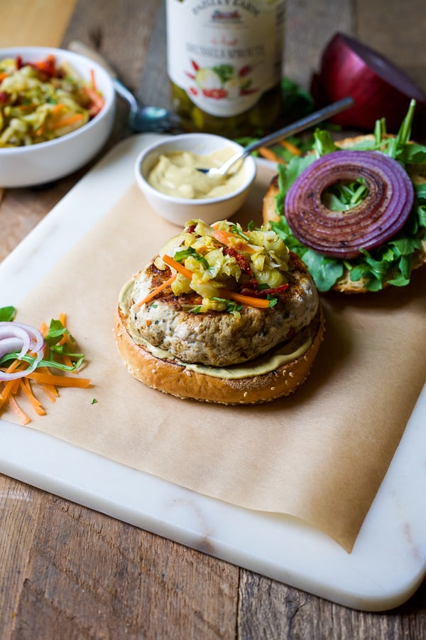 Ultimate Turkey Burger with Spicy Brussels Sprout Slaw - The Domestic  Dietitian
