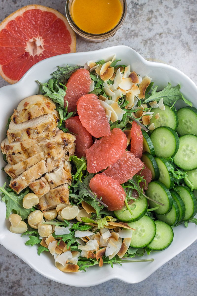 Tropical Kale Chicken Salad with Grapefruit Vinaigrette